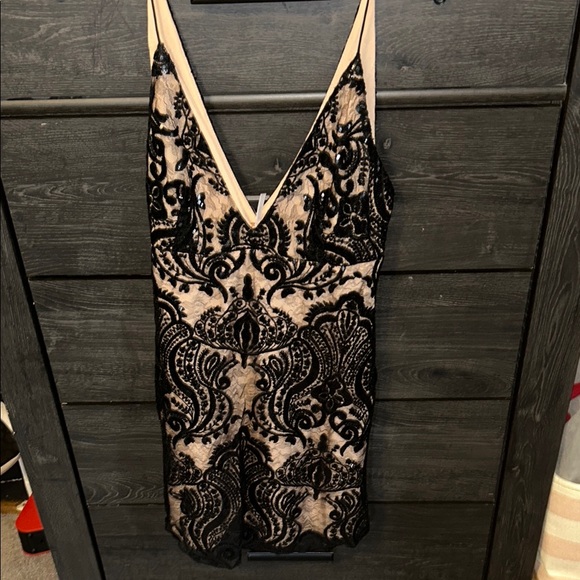 Free People Black and Tan V-Neck Slip Dress - Picture 1 of 3